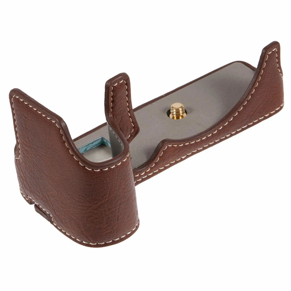 For Canon EOS R10 PU Leather Protective Case Half Body Camera Cover with Battery Opening - Brown - 4
