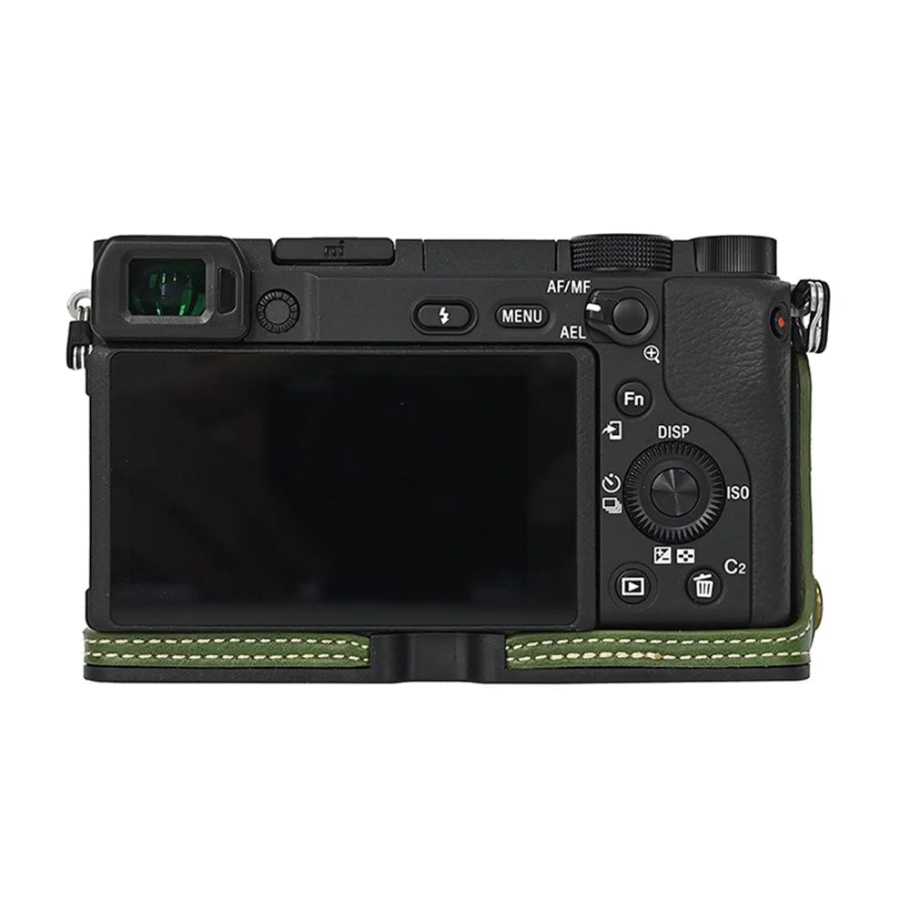 Camera Cover for Sony A6400 / A6300 / A6100 / A6000 Battery Opening Design PU Leather Half Body Bottom Case with Wrist Strap - Green - 3