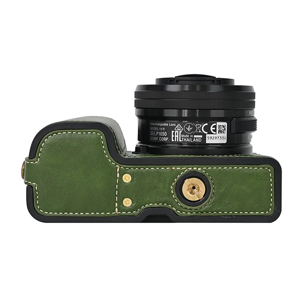 Camera Cover for Sony A6400 / A6300 / A6100 / A6000 Battery Opening Design PU Leather Half Body Bottom Case with Wrist Strap - Green - 5