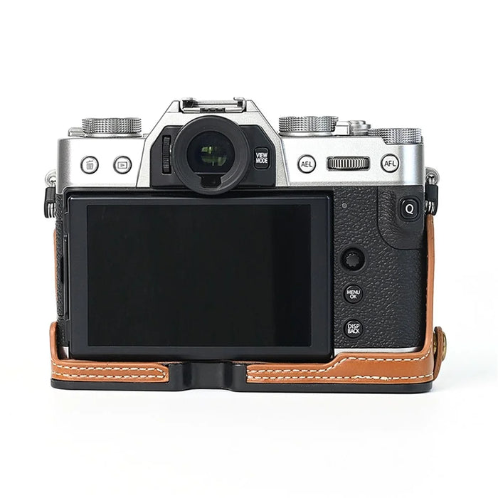 For Fuji XT10 / XT20 / XT30 / XT30 II Leather Camera Case Bottom Half-Body Camera Protective Cover with Strap - Brown - 3