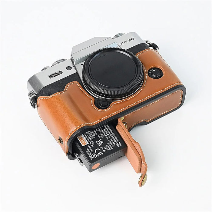 For Fuji XT10 / XT20 / XT30 / XT30 II Leather Camera Case Bottom Half-Body Camera Protective Cover with Strap - Brown - 4