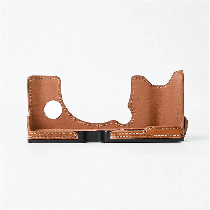 For Fuji XT10 / XT20 / XT30 / XT30 II Leather Camera Case Bottom Half-Body Camera Protective Cover with Strap - Brown - 5