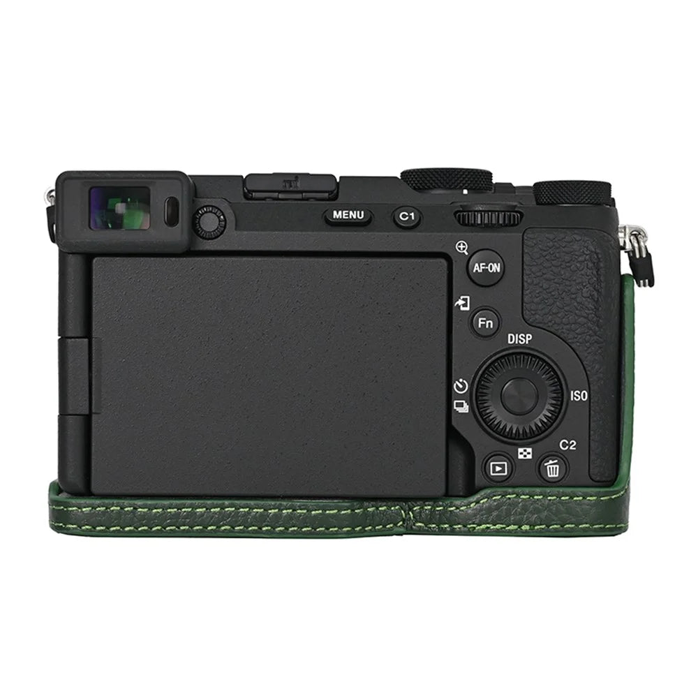 For Sony A7C II / A7CR Genuine Cow Leather Bottom Case Half Camera Cover with Battery Opening - Green - 2