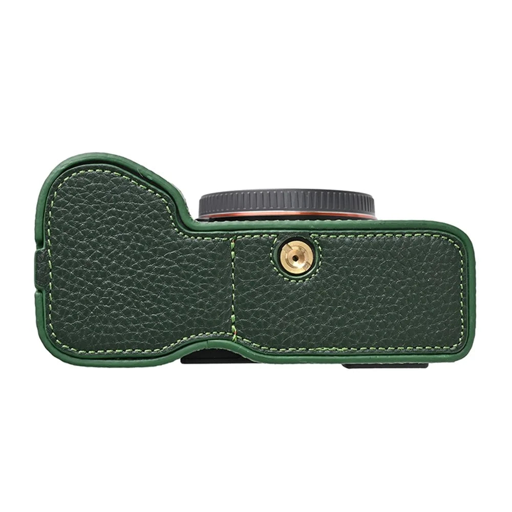 For Sony A7C II / A7CR Genuine Cow Leather Bottom Case Half Camera Cover with Battery Opening - Green - 3