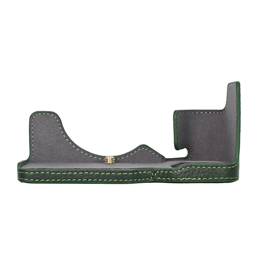 For Sony A7C II / A7CR Genuine Cow Leather Bottom Case Half Camera Cover with Battery Opening - Green - 5