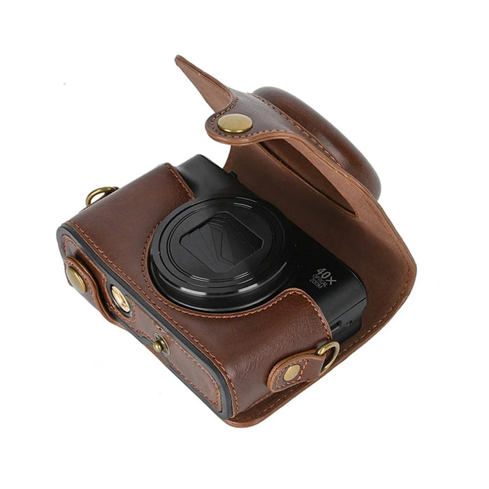 Camera Bag for Canon SX740 HS / SX730 / SX720 Camera Protective Cover PU Leather Digital Camera Bag with Shoulder Strap - Coffee - 2
