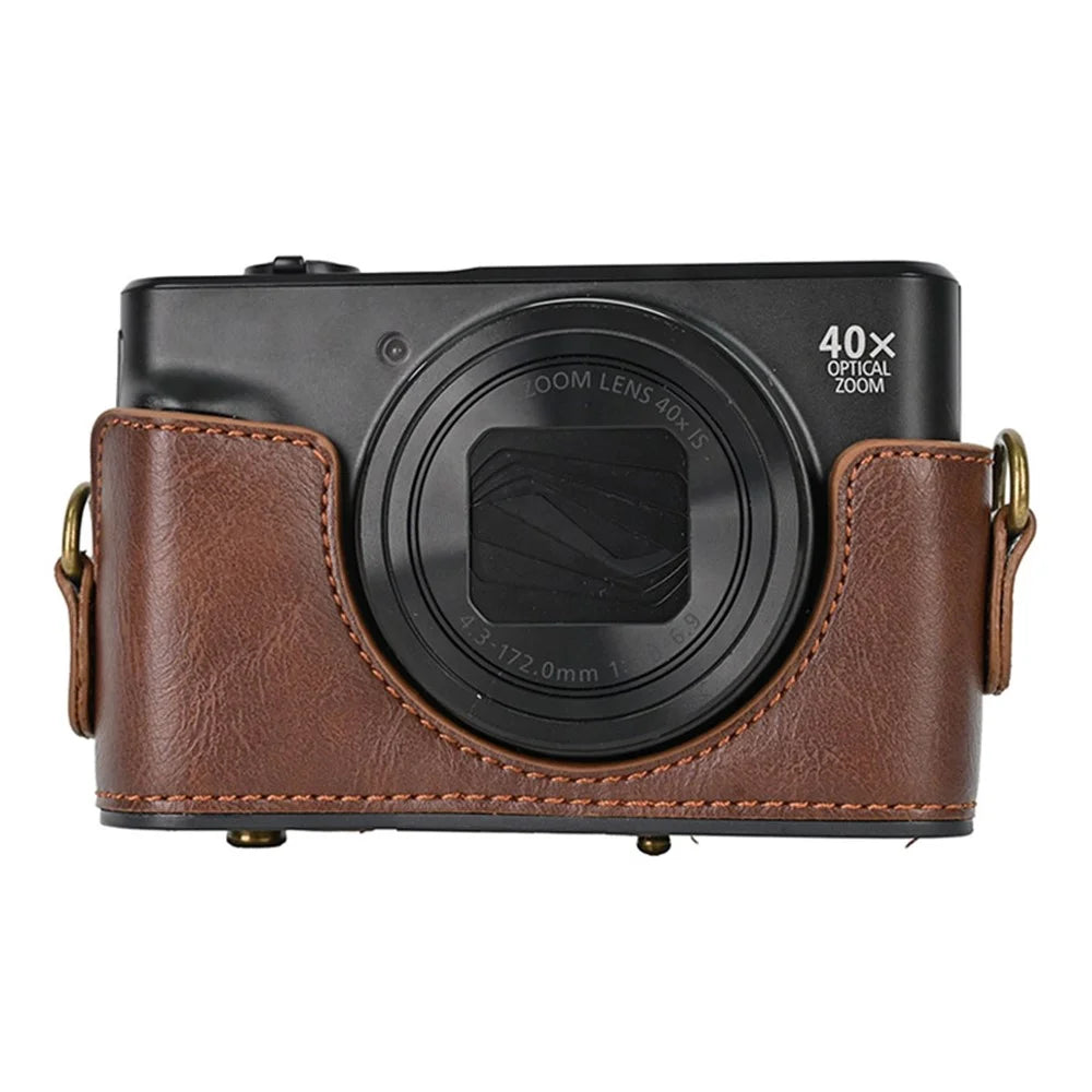 Camera Bag for Canon SX740 HS / SX730 / SX720 Camera Protective Cover PU Leather Digital Camera Bag with Shoulder Strap - Coffee - 4