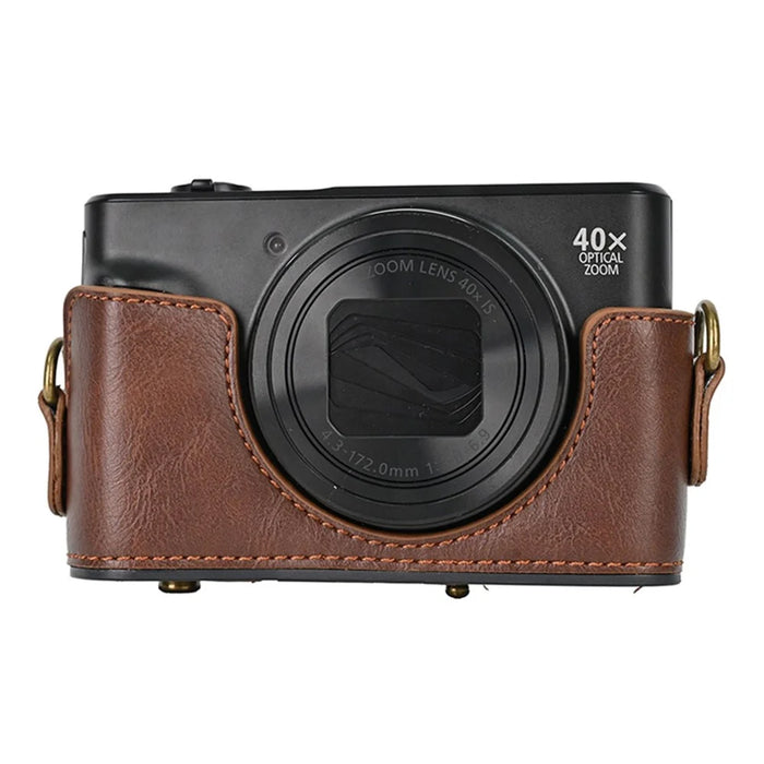 Camera Bag for Canon SX740 HS / SX730 / SX720 Camera Protective Cover PU Leather Digital Camera Bag with Shoulder Strap - Coffee - 4