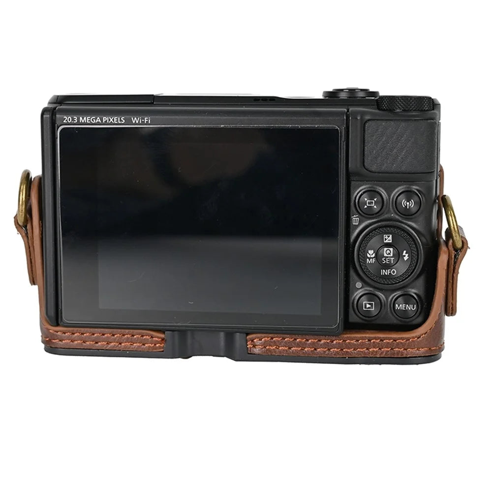 Camera Bag for Canon SX740 HS / SX730 / SX720 Camera Protective Cover PU Leather Digital Camera Bag with Shoulder Strap - Coffee - 5