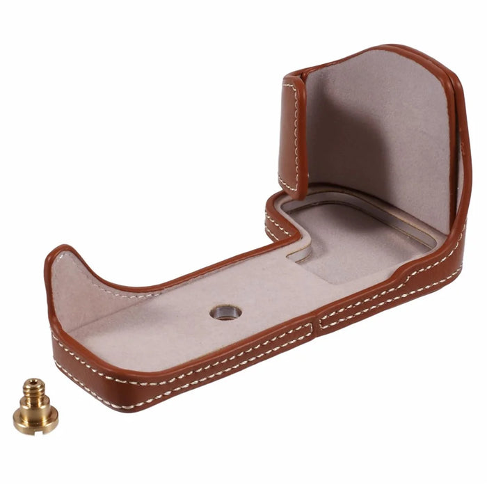 For Canon EOS R10 PU Leather Camera Bottom Cover Screw Design Half Body Case - Brown - 1