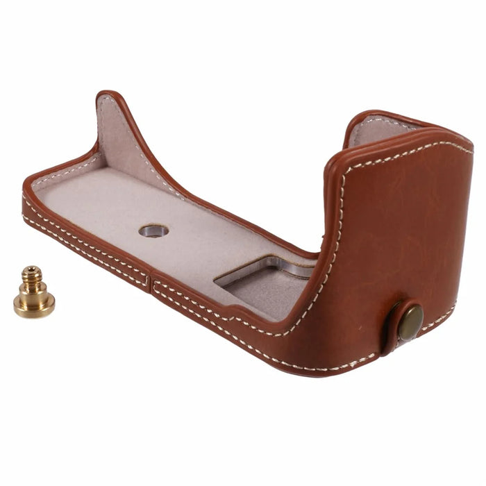 For Canon EOS R10 PU Leather Camera Bottom Cover Screw Design Half Body Case - Brown - 2