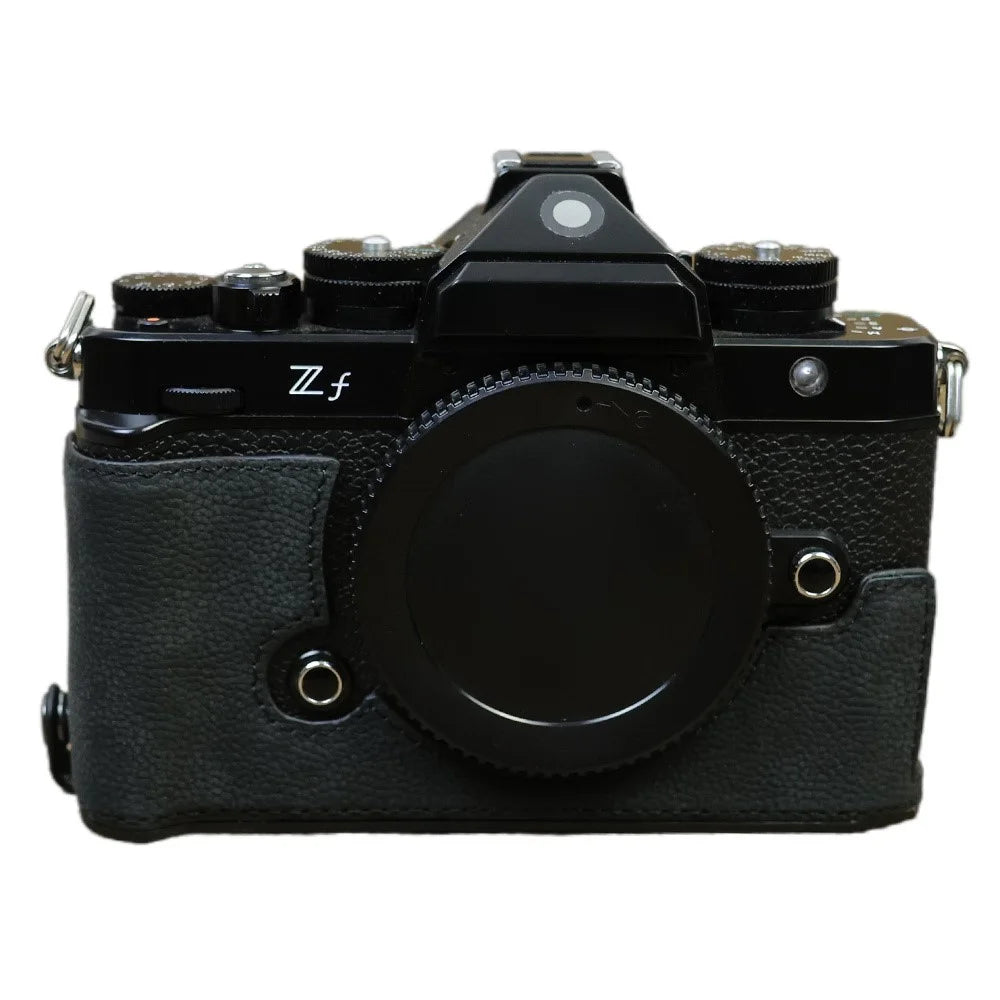 For Nikon Z f Genuine Cow Leather Protective Bottom Case Half Camera Cover with Battery Opening - Black - 1