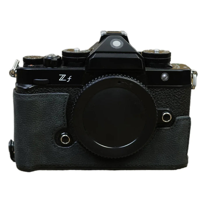 For Nikon Z f Genuine Cow Leather Protective Bottom Case Half Camera Cover with Battery Opening - Black - 1