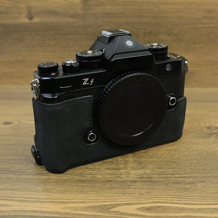 For Nikon Z f Genuine Cow Leather Protective Bottom Case Half Camera Cover with Battery Opening - Black - 4