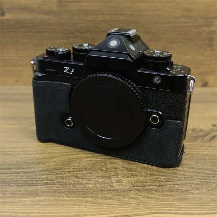 For Nikon Z f Genuine Cow Leather Protective Bottom Case Half Camera Cover with Battery Opening - Black - 5