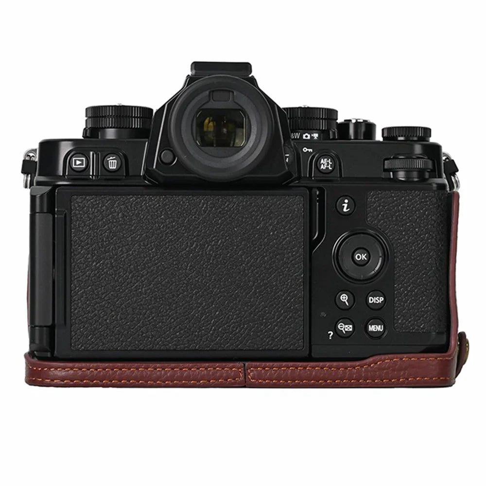 For Nikon Z f Genuine Cow Leather Bottom Case Half Camera Cover with Battery Opening - Coffee - 2