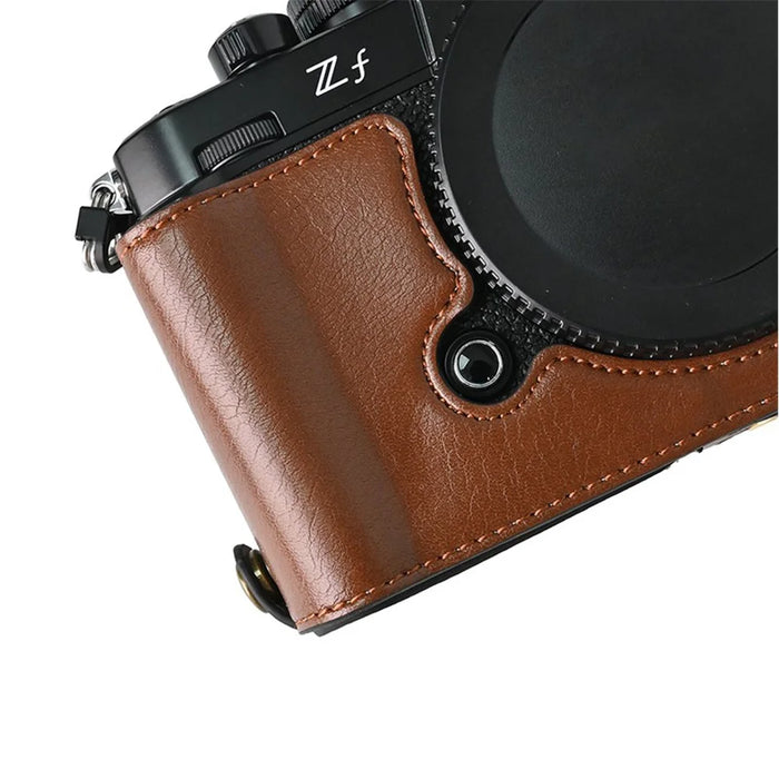 For Nikon Z f Tree Bark Leather Bottom Case Half Camera Cover with Battery Opening - Coffee - 2