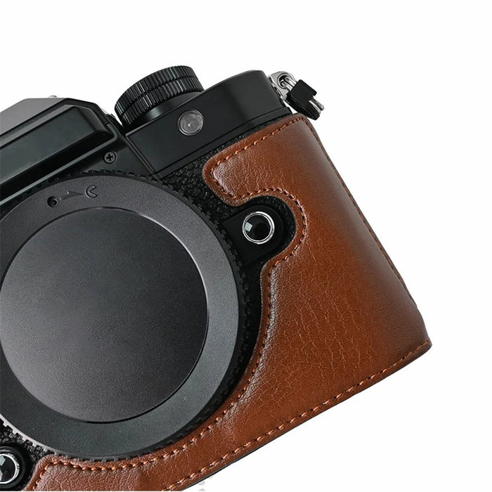 For Nikon Z f Tree Bark Leather Bottom Case Half Camera Cover with Battery Opening - Coffee - 3