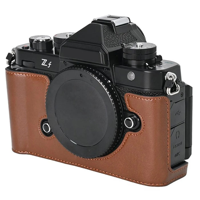 For Nikon Z f Tree Bark Leather Bottom Case Half Camera Cover with Battery Opening - Coffee - 6