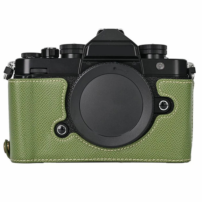 For Nikon Z f Battery Opening Design Palm Texture PU Leather Camera Cover Half Body Bottom Case - Green - 1