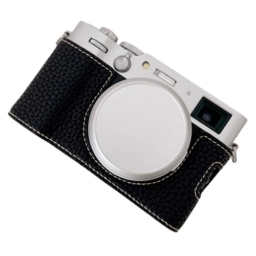 For Fujifilm X100VI Litchi Texture Leather Camera Bag Bottom Case Easy to Replace Battery - Black - 1