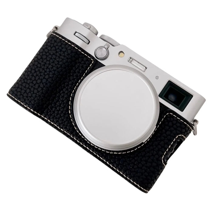 For Fujifilm X100VI Litchi Texture Leather Camera Bag Bottom Case Easy to Replace Battery - Black - 1