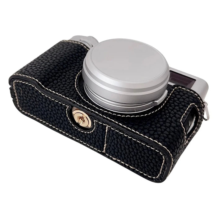 For Fujifilm X100VI Litchi Texture Leather Camera Bag Bottom Case Easy to Replace Battery - Black - 2