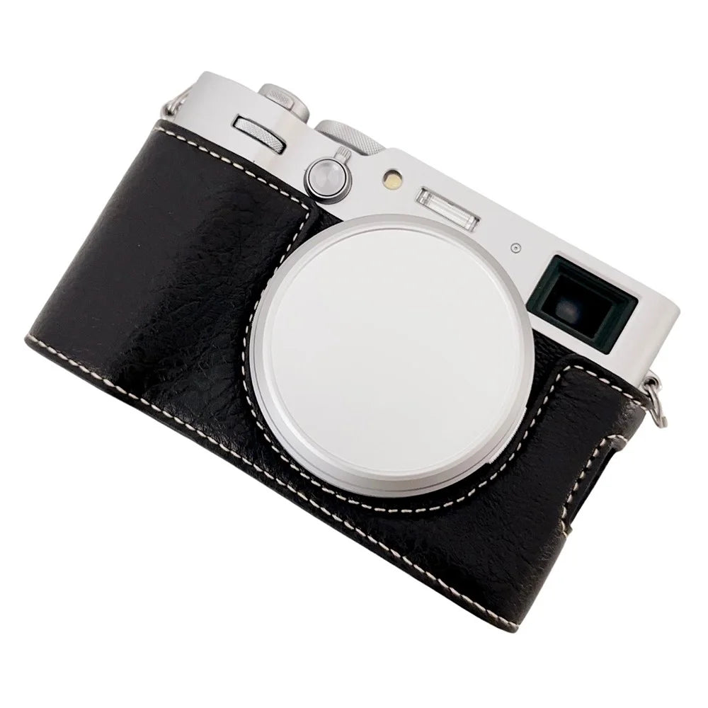 For Fujifilm X100VI Buffalo Texture Leather Camera Bag Bottom Case Easy to Replace Battery - Black - 1