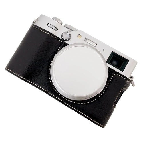 For Fujifilm X100VI Buffalo Texture Leather Camera Bag Bottom Case Easy to Replace Battery - Black - 1
