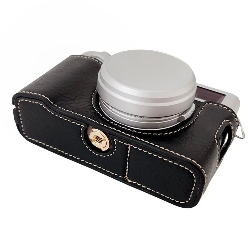 For Fujifilm X100VI Buffalo Texture Leather Camera Bag Bottom Case Easy to Replace Battery - Black - 2