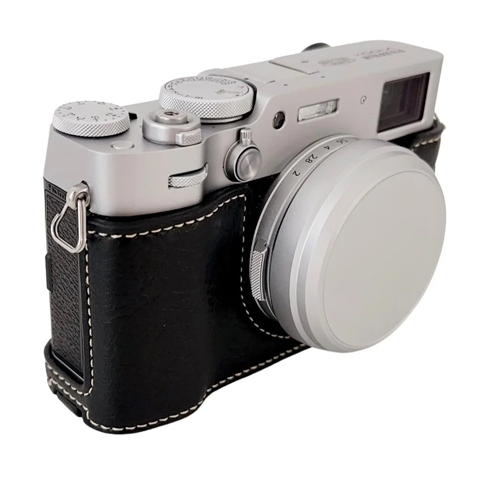 For Fujifilm X100VI Buffalo Texture Leather Camera Bag Bottom Case Easy to Replace Battery - Black - 3