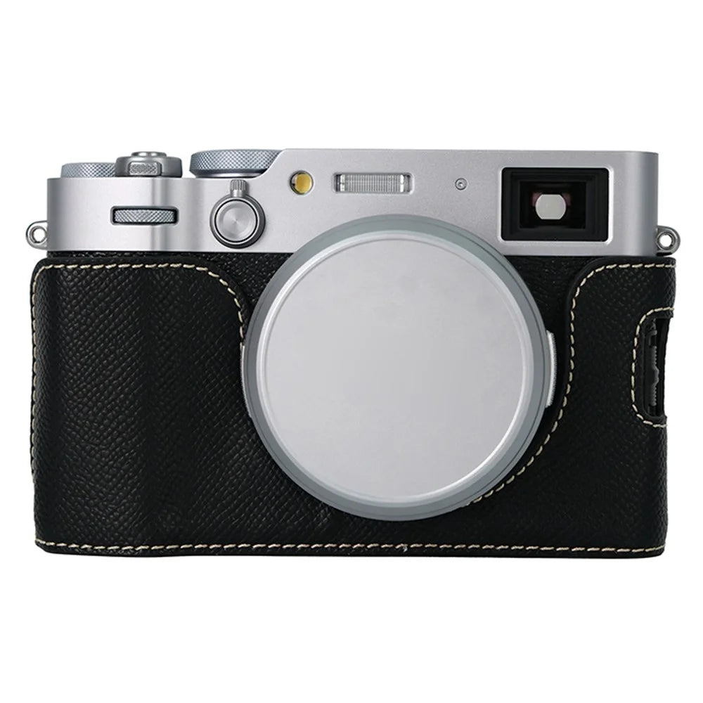 For Fujifilm X100VI Palm Texture Camera Bottom Case Easy to Replace Battery Leather Half Body Bag - Black - 1