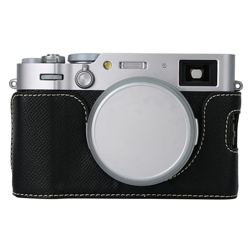 For Fujifilm X100VI Palm Texture Camera Bottom Case Easy to Replace Battery Leather Half Body Bag - Black - 1