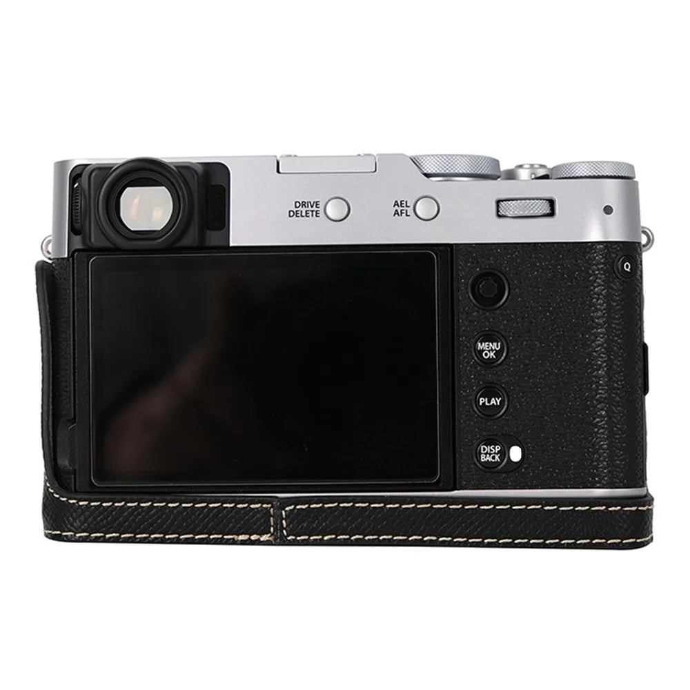 For Fujifilm X100VI Palm Texture Camera Bottom Case Easy to Replace Battery Leather Half Body Bag - Black - 2