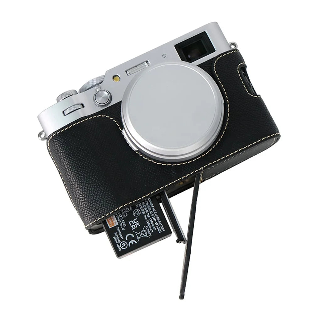 For Fujifilm X100VI Palm Texture Camera Bottom Case Easy to Replace Battery Leather Half Body Bag - Black - 4
