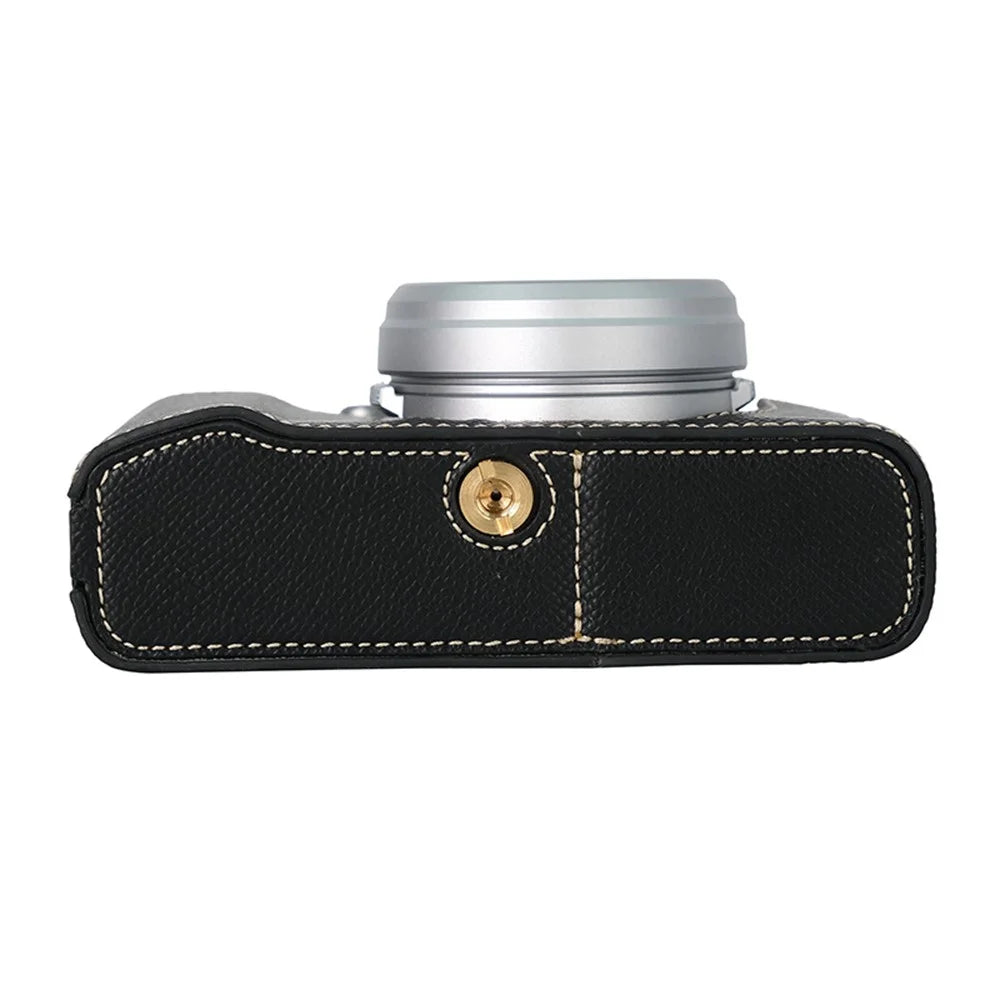 For Fujifilm X100VI Palm Texture Camera Bottom Case Easy to Replace Battery Leather Half Body Bag - Black - 5