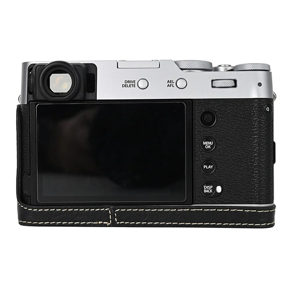 For Fujifilm X100VI Tree Grain PU Leather Camera Bottom Cover Half Body Case with Battery Opening - Black - 2