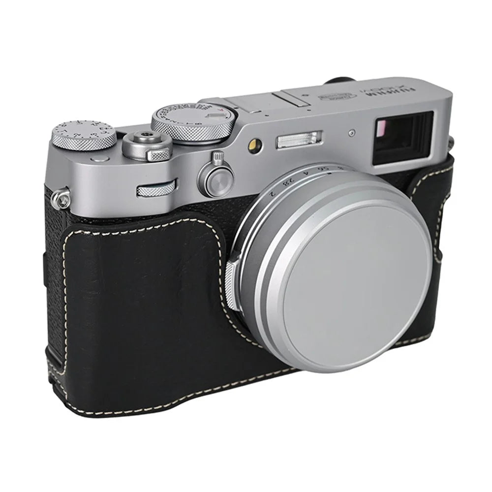 For Fujifilm X100VI Tree Grain PU Leather Camera Bottom Cover Half Body Case with Battery Opening - Black - 3