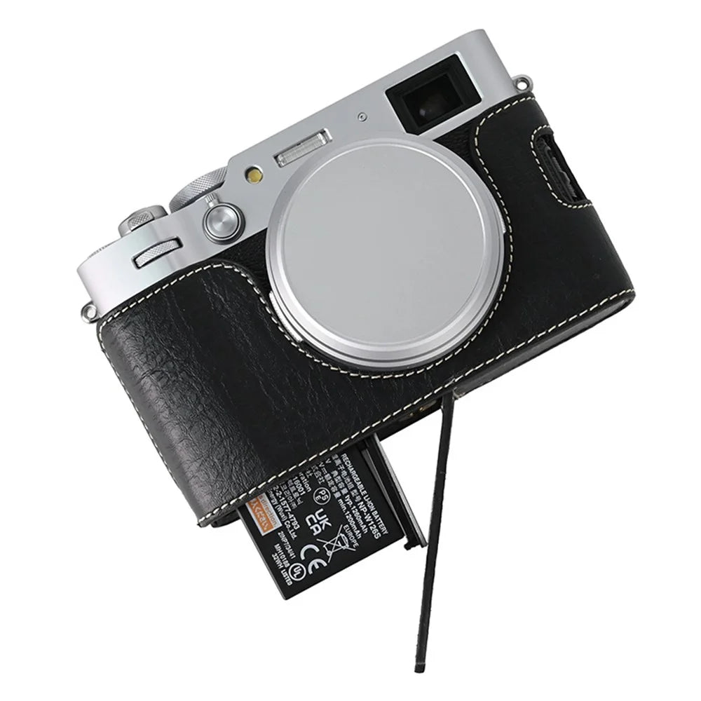 For Fujifilm X100VI Tree Grain PU Leather Camera Bottom Cover Half Body Case with Battery Opening - Black - 4