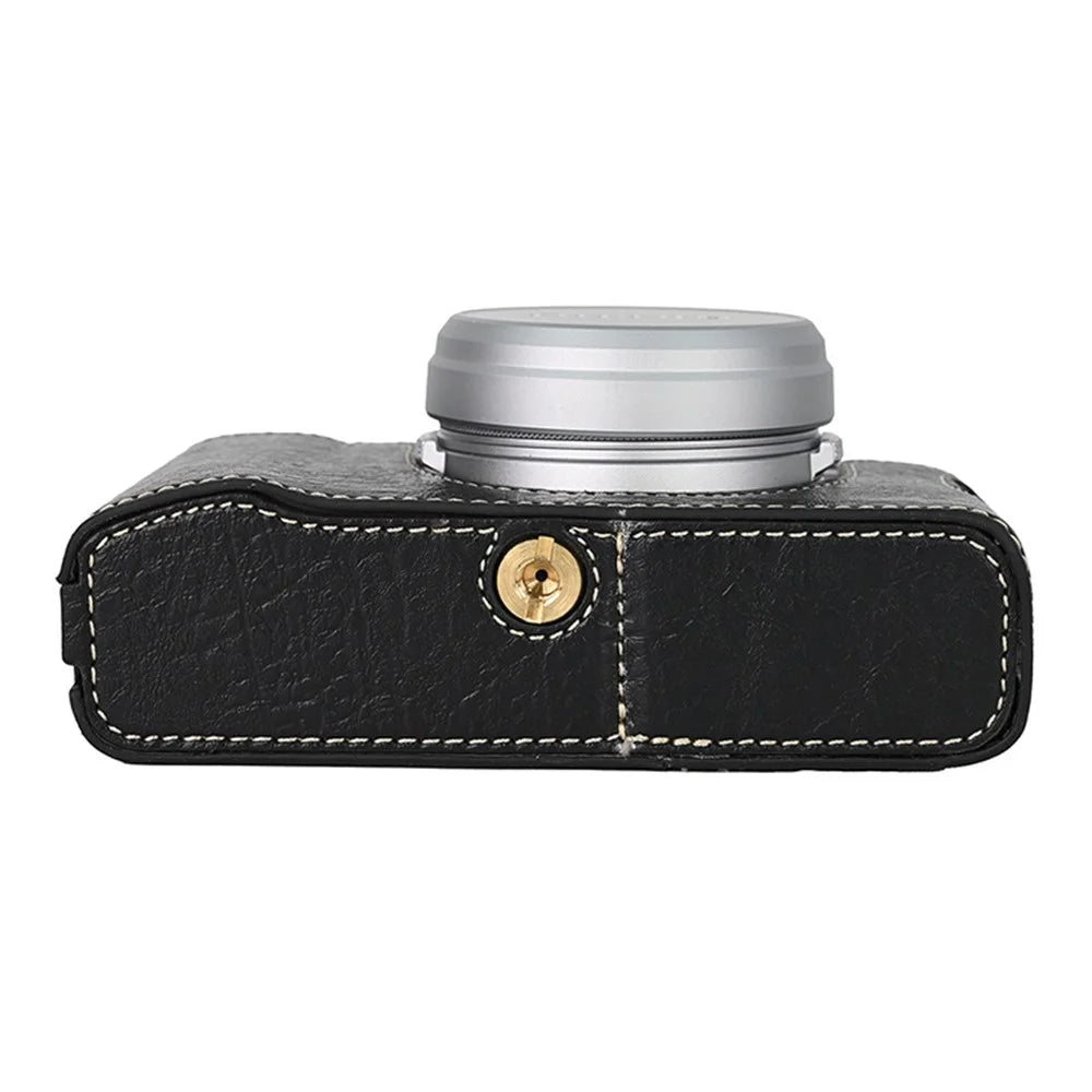 For Fujifilm X100VI Tree Grain PU Leather Camera Bottom Cover Half Body Case with Battery Opening - Black - 5