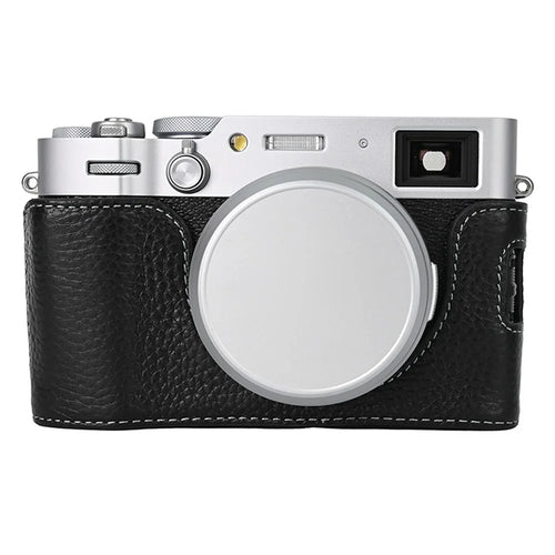 For Fujifilm X100VI Camera Half Body Cover Genuine Cow Leather Bottom Case - Black - 1