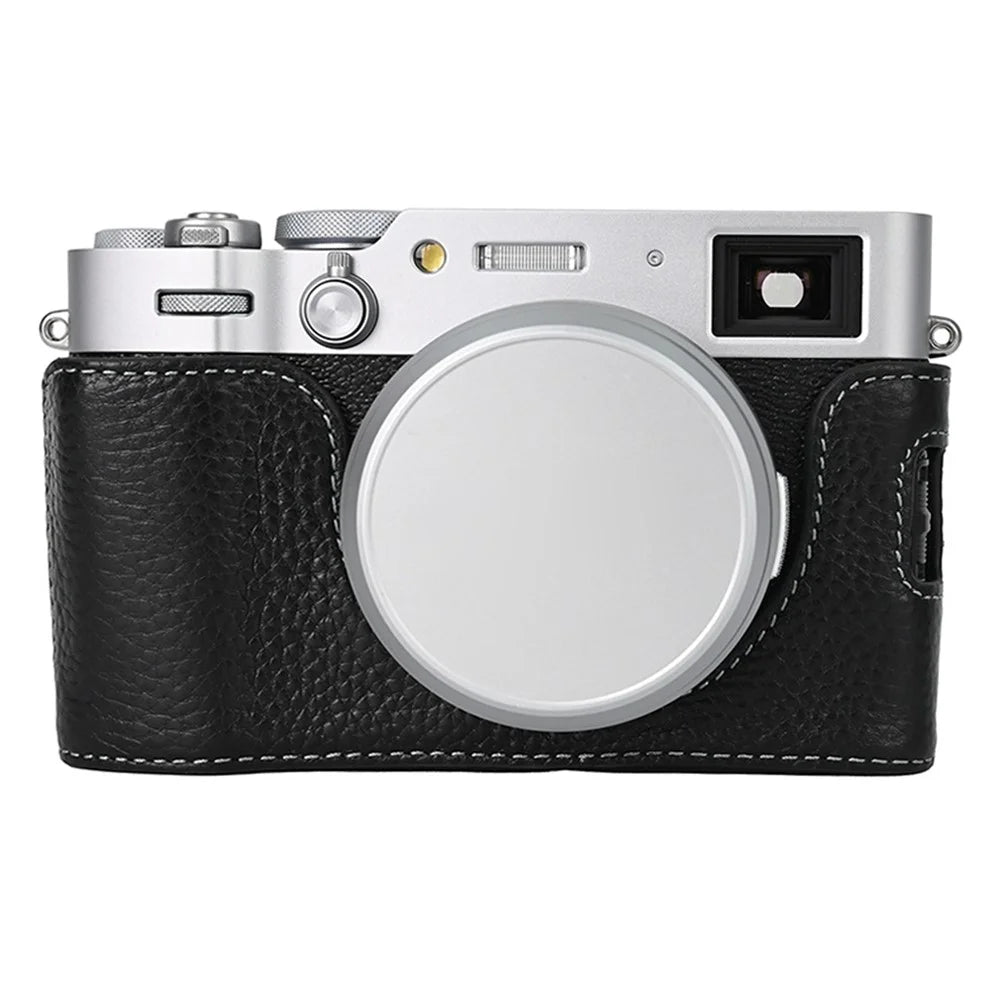 For Fujifilm X100VI Camera Half Body Cover Genuine Cow Leather Bottom Case - Black - 1