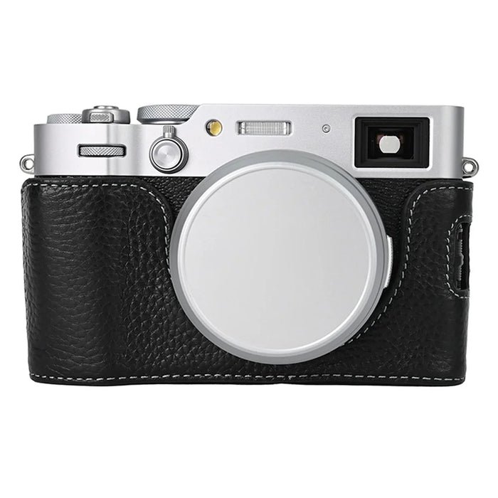 For Fujifilm X100VI Camera Half Body Cover Genuine Cow Leather Bottom Case - Black - 1