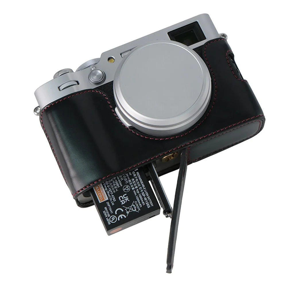 Bottom Cover for Fujifilm X100VI Half Body PU Leather Camera Case with Battery Opening - Black - 4