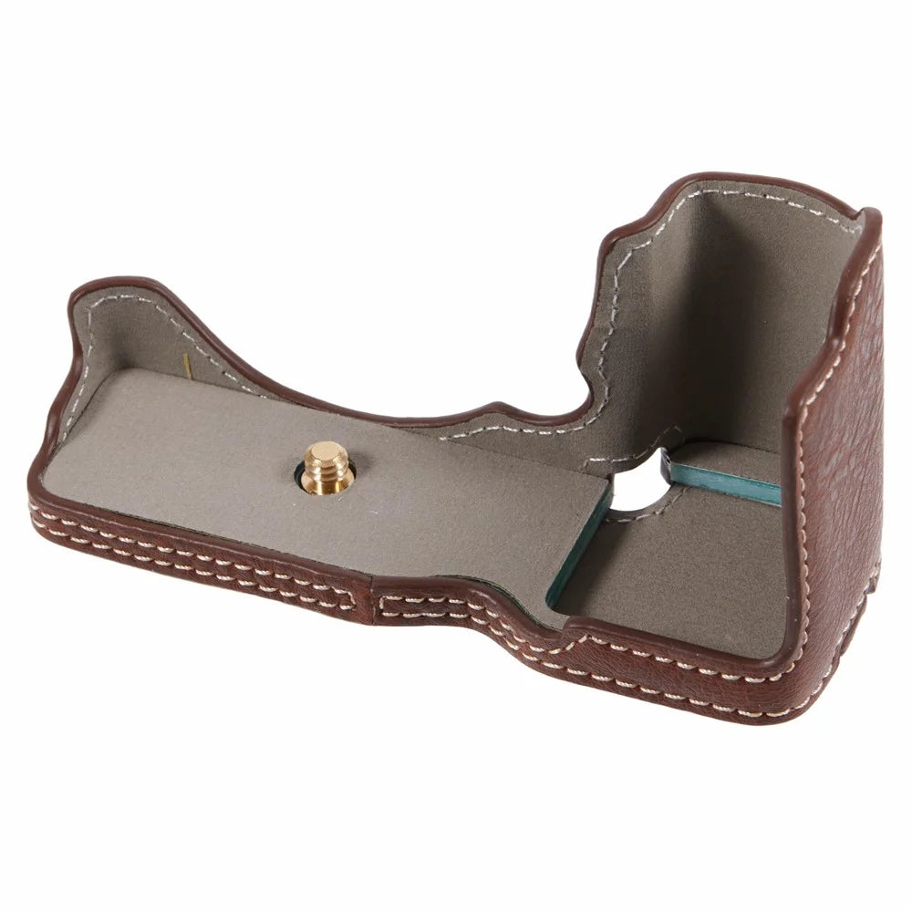 For Sony Alpha ZV-E10 Leather Camera Bottom Cover Buffalo Texture Half Body Case with Battery Opening - Brown - 5