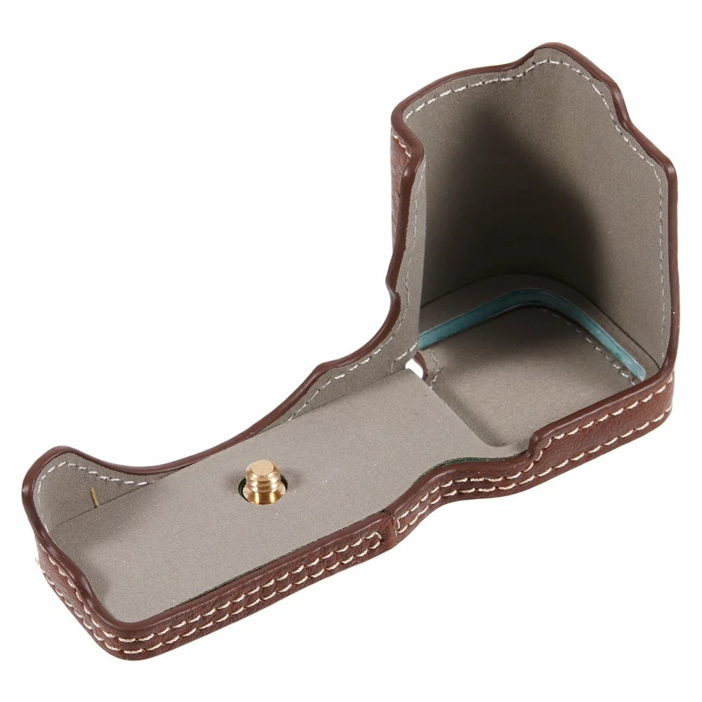 For Sony Alpha ZV-E10 Leather Camera Bottom Cover Buffalo Texture Half Body Case with Battery Opening - Brown - 6