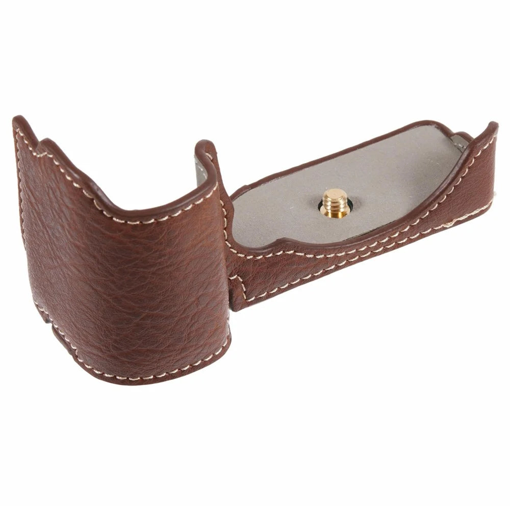 For Sony Alpha ZV-E10 Leather Camera Bottom Cover Buffalo Texture Half Body Case with Battery Opening - Brown - 7