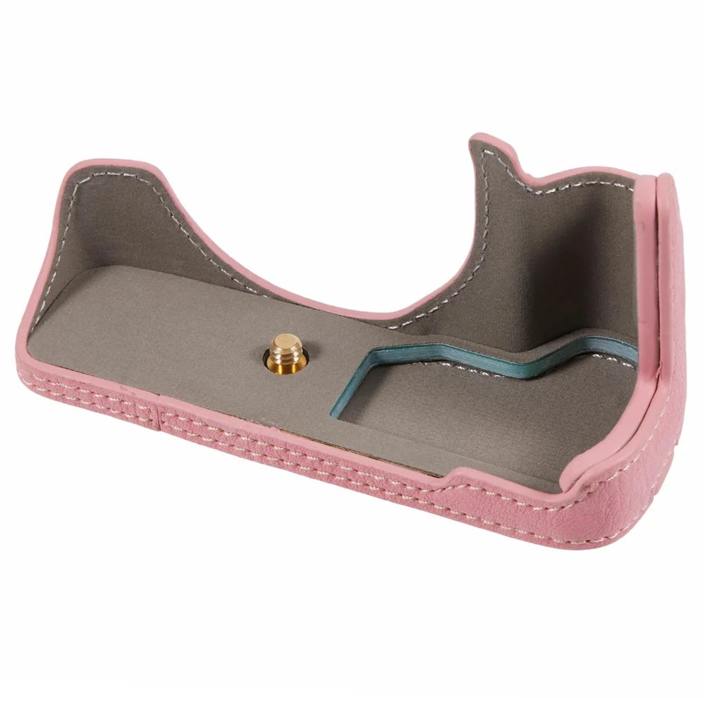 For Canon EOS M50 Mark II /  M50 / M5 Leather Camera Bag Half Body Case with Battery Opening Buffalo Texture- Pink - 5