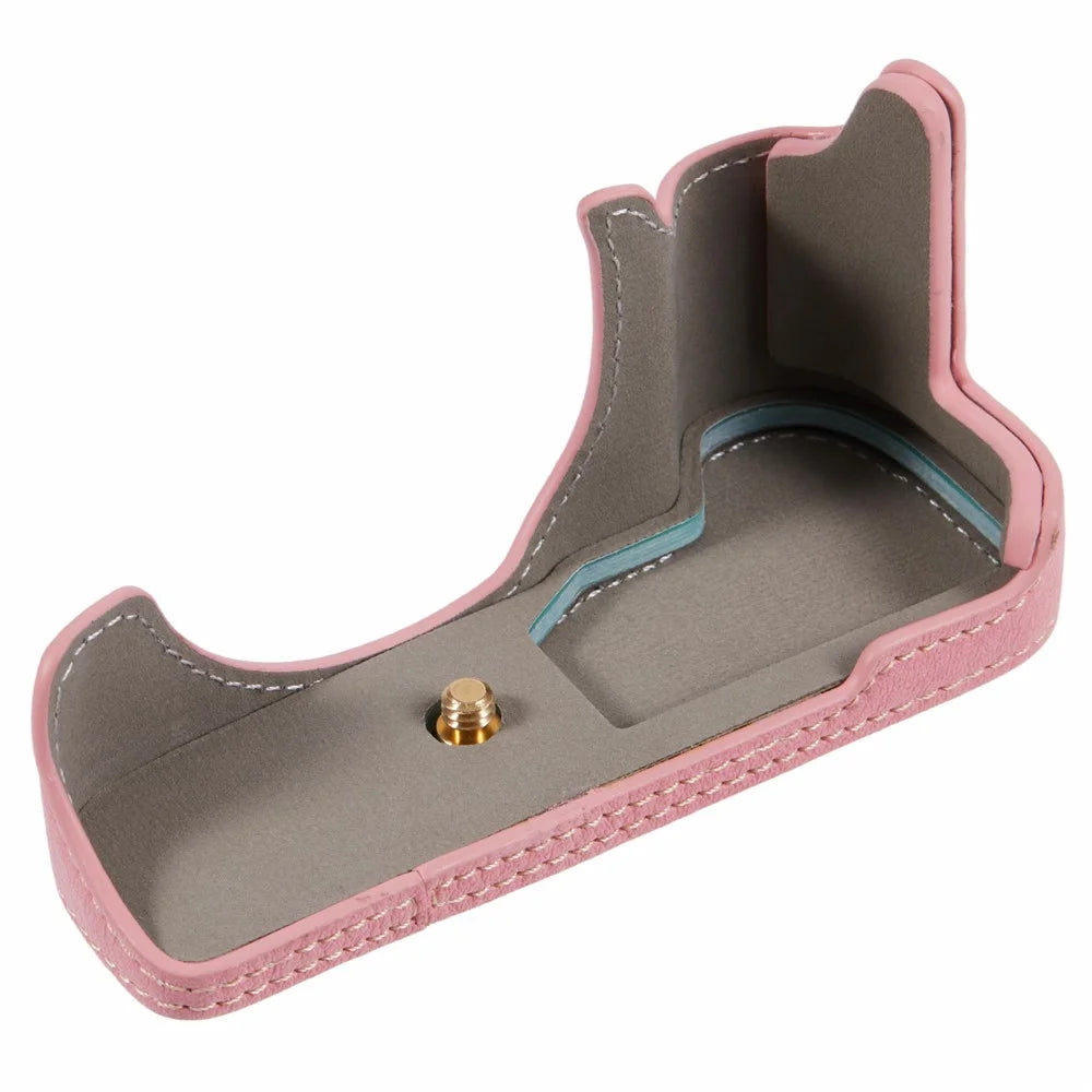 For Canon EOS M50 Mark II /  M50 / M5 Leather Camera Bag Half Body Case with Battery Opening Buffalo Texture- Pink - 6