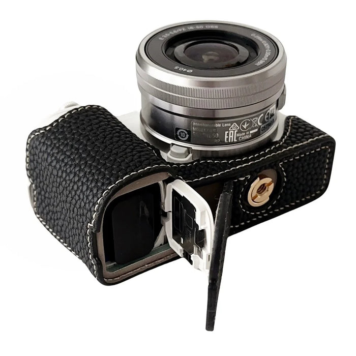 For Sony ZV-E10 Litchi Texture Leather Camera Bag Bottom Case with Battery Opening - Black - 4